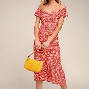 Lulu’s Red Floral Print Midi Dress